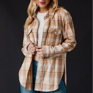 Panache Apparel Brown Flannel Bleach Dipped Button Down Sz S